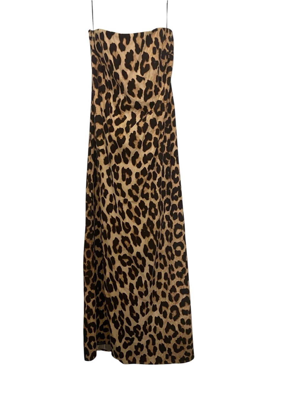 NWT H&M LINEN BLEND Leopard Print Strapless Slip midi Dress - Beige & Black